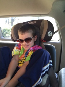 Levi had to wear my sunglasses because his eyes were dilated.
